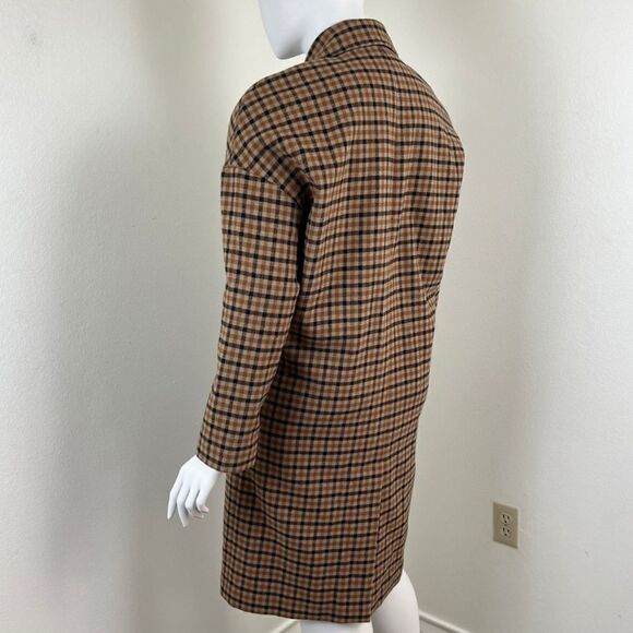 Zara Man Size M Brown Wool Plaid Check Oversized Long NEW Coat Office Modern - Picture 9 of 14